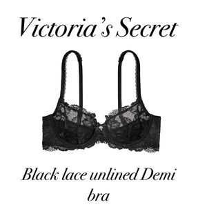 NWOT Victoria’s Secret black lace unlined Demi bra